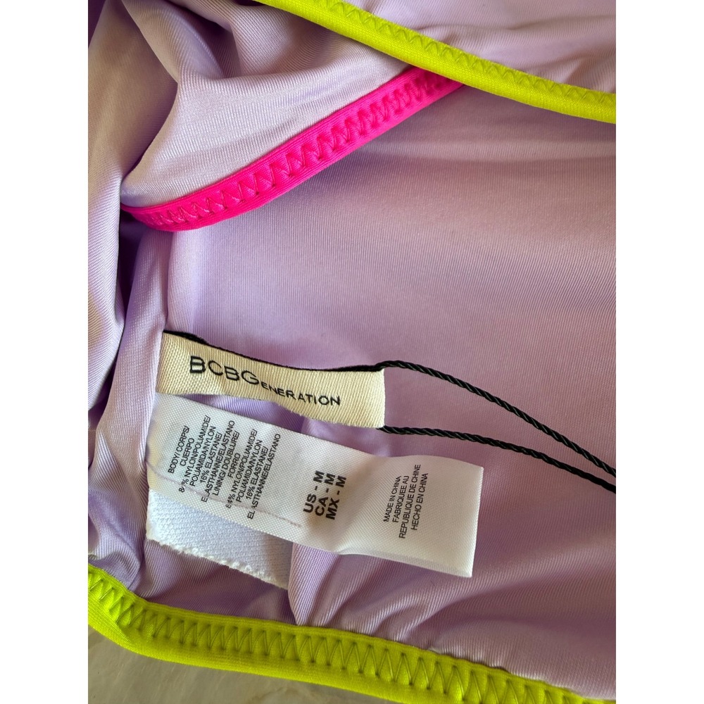 NWT BCBGeneration Lavender Neon Pink Lime Lace Up Bikini Top Medium *Read - Picture 4 of 5